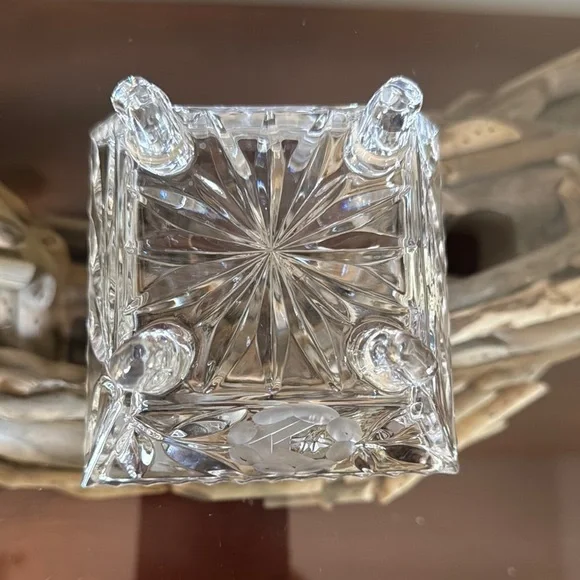 Vintage Lead Crystal Square Candy/Nut Dish with Floral Etched Design - Picture 6 of 6